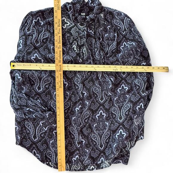 Paige Cleobelle Blouse Black‎ Purple Paisley Silk Tie Neck L Moody Romantic Goth - Picture 10 of 10